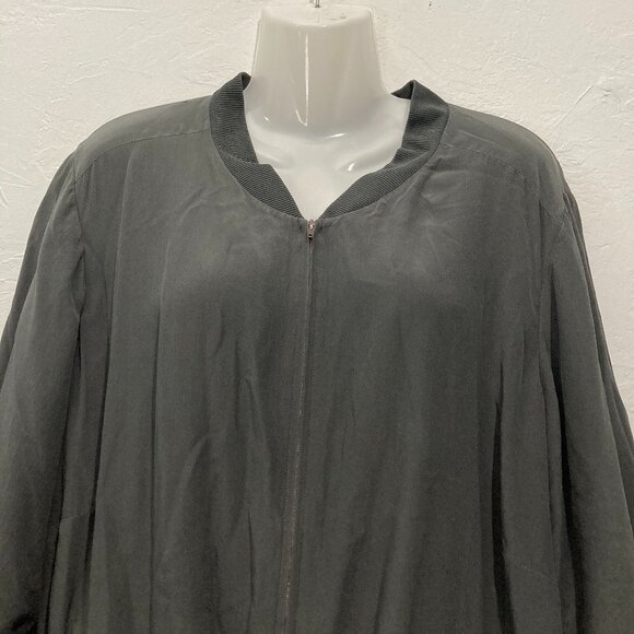 Eileen Fisher Women's Bomber Jacket Gray Charcoal Full Sipper 100% Silk Pockets - Picture 3 of 9
